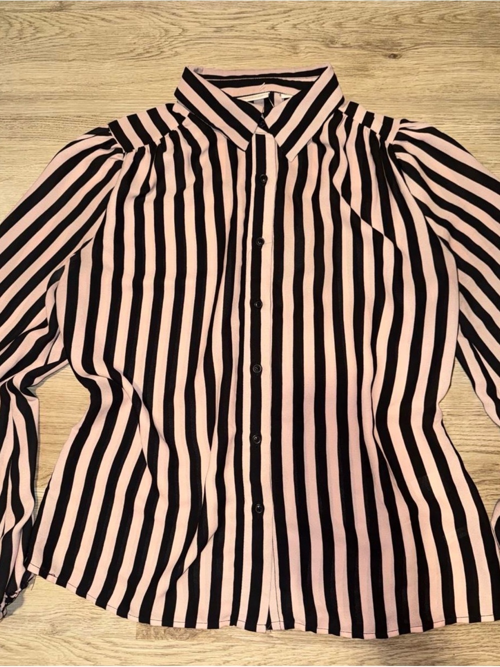 Women's Black and Pink Striped Button-Up Shirt - Picture 3 of 4